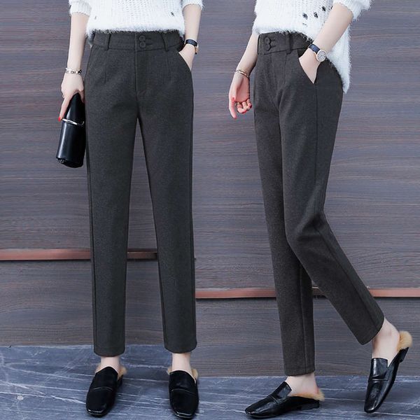 

suit autumn winter 2020 new loose straight pipe women's casual thickened tweed pants, Black;white