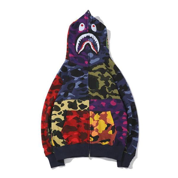 

new fashion men's designer sweater bath ape monkey fish head camouflage full zipper jacket windbreaker hoodie hip-hop men's design, Black