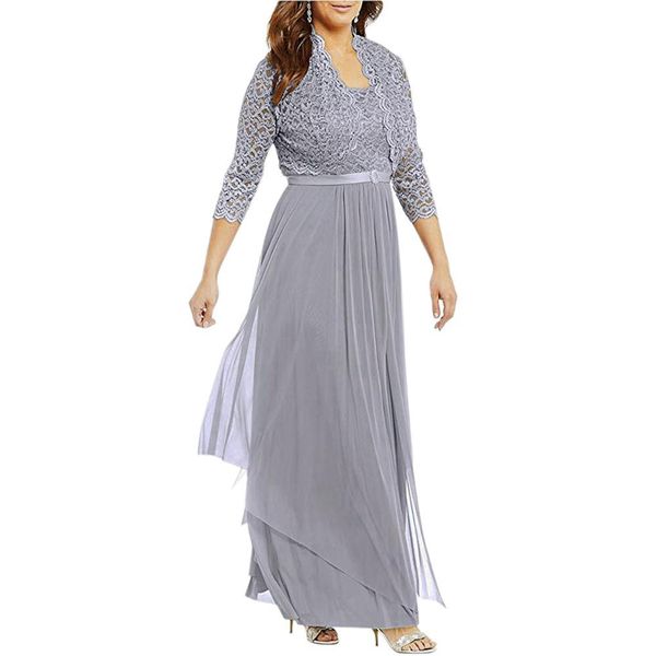 

2021 new chiffon woman apply two pieces bride dressed elegant lace to floor plus size dress mother of the night tehv, White;pink