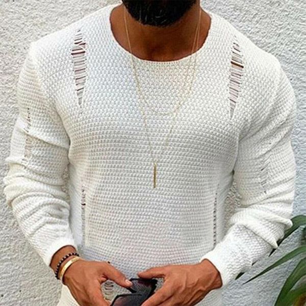 

men's sweaters 2021 hirigin men ripped sweater cotton soft male winter warm knit clothes casual cool pullover o-neck long sleeve, White;black