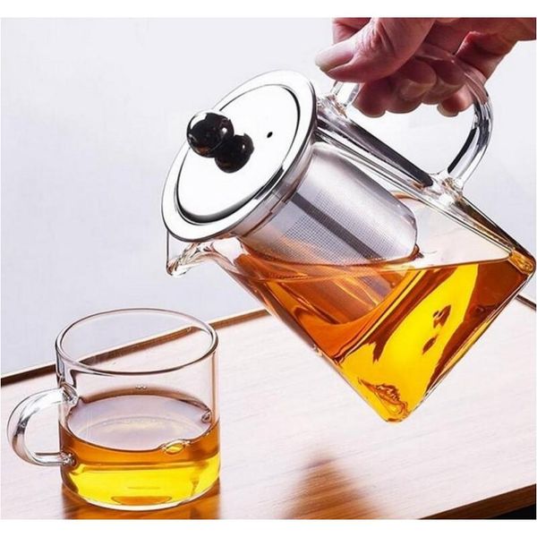 

clear borosilicate glass teapot with stainless steel infuser strainer transparent elegant glass tea cup teapot tea pot 25hin