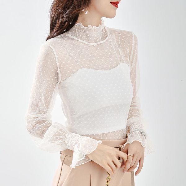

new long sleeves 2021 transparent women crochet winter turtleneck sweatshirt streetwear ladies cz20, White