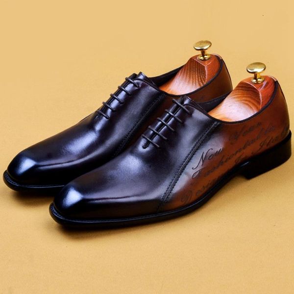 

dress shoes luxury designer genuine leather formal wedding party squaretoe laces men's daily office oxfords for male as303, Black