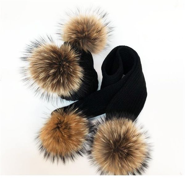 

2020 parent-child caps cute baby pompom winter hat scarf sets real natural fur ball caps mother kids warm knitted hats qylvrp