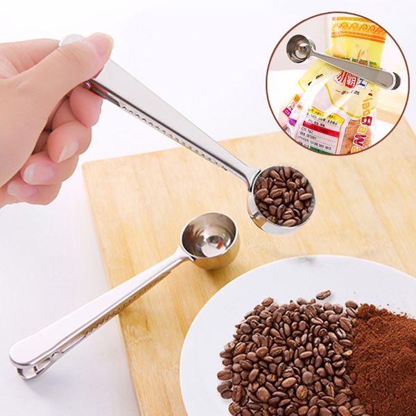 

multifunction coffee spoon stainless steel kitchen supplies scoop bag seal clip coffee measuring spoon portable food kitchen tools vt1771