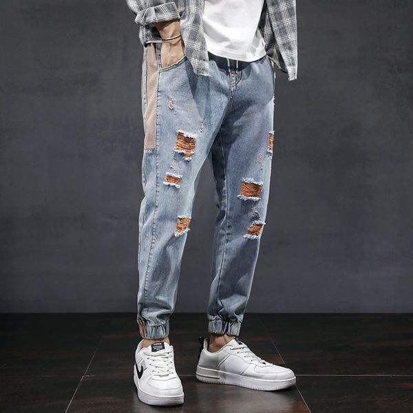 

мужская одежда 20 весна и осень корейский новый универсальные повседневные брюки мода бренд комбинезон упругие штаны, Blue