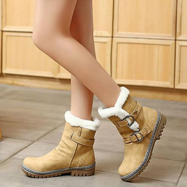 

мода зима boots ботинки снежка женщин плоские каблуки зимняя обувь подогреть fur загрузки середина теленок весна осень женская обувь, Black