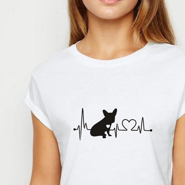 

dog electrocardiogram tshirt vogue young ladies ulzzang spring summer t shirt harajuku funny printing graphic o neck t shirt, White