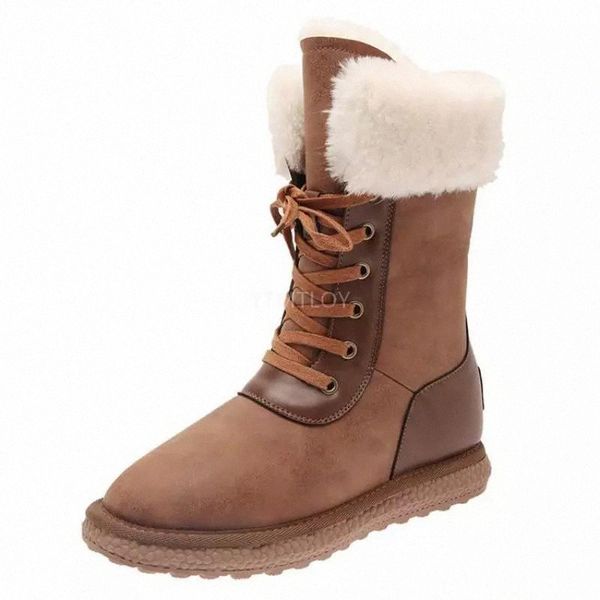 

2021real sheepskin suede leather women winter boots for snow wool fur lined warm shoes waterproof cross-tied botas altas mujer #gs0u, Black