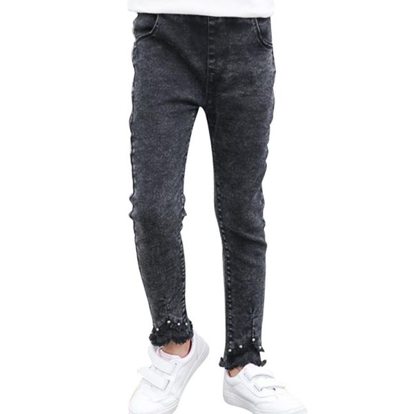 

jeans girl pearls girl child jeans ripped kids casual style children's clothing spring autumn, Blue
