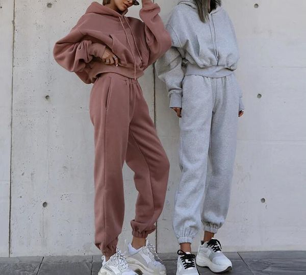 

2021 women two piece set outfits autumn women's tracksuit oversized hoodie and pants casual sport suit winter 2 piece woman set, Gray