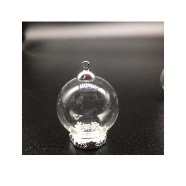 

50sets 25*15mm miniature terrarium metal crown base tray jewelry necklace lanugo round glass vial pendant diy wishing jllvuh, Black