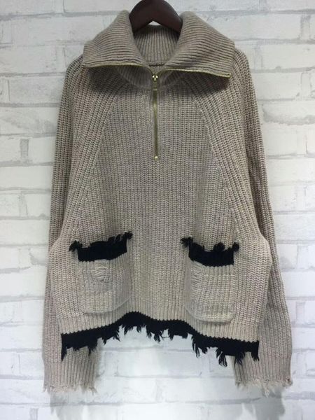 

women's sweaters spring and autumn long-sleeved zipper sweater fashion all-match pocket pullover sweater1, White;black