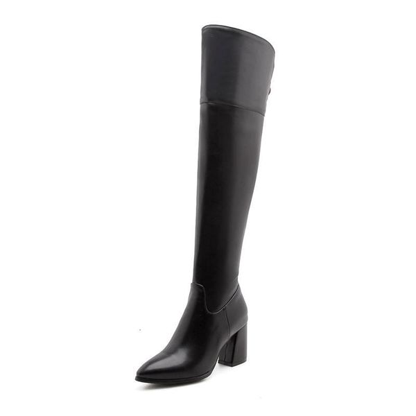

new size 2021 33-47 on knee pu to winter toe wear women's high-heeled boots 4tv8, Black