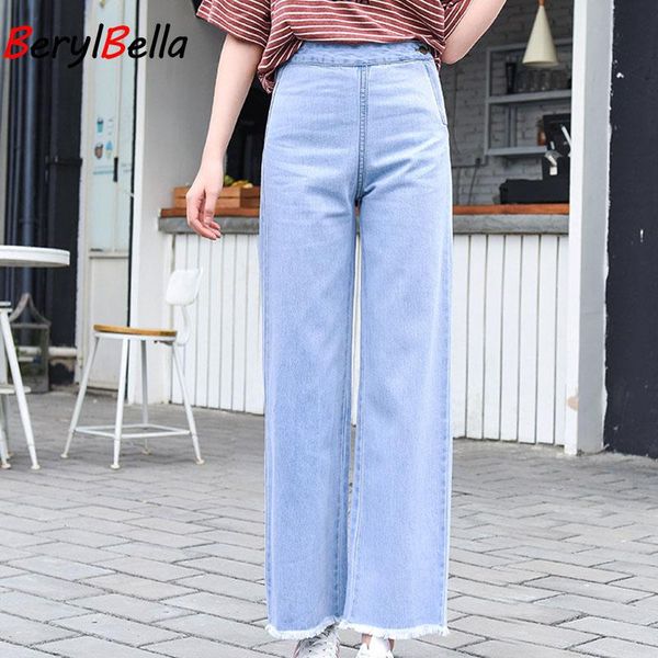 

jeans for women solid wide leg ripped flash jeans female high waist pants flash baggy women loose vintage denim trousers, Blue