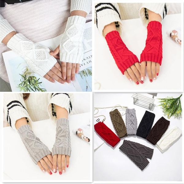 

shuangr winter warmer women woolen knitted diamond half-finger warm outdoor cycling fingerless gloves, Blue;gray
