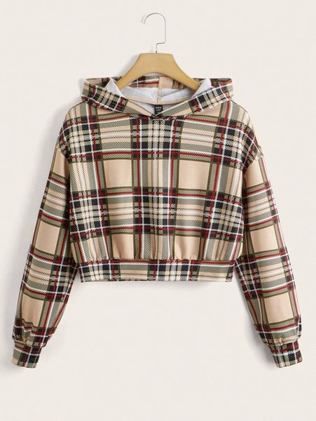 

plaid drop shoulder hoodie u97c#, White;black