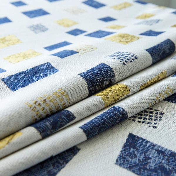 

custom curtain modern nordic geometry yarn-dyed blue yellow cube shading bedroom thick blackout curtain tulle yarn m973