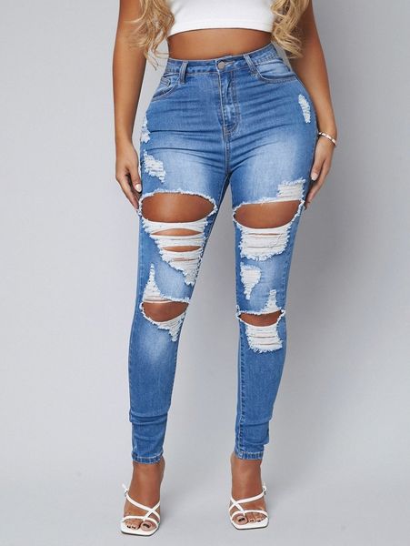 

sxy high waisted ripped cutout skinny jeans i1bi#, Blue