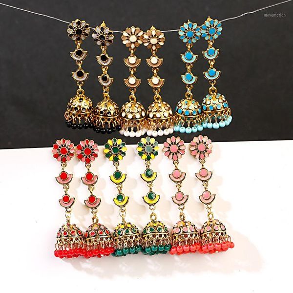 

jhumka jhumki multicolor beads tassel earrings for women flower carved long dangle afghan egypt turkish gypsy jewelry1, Silver