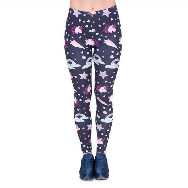 

unique design women legging unicorns navy printing leggings fashion cozy high waist woman pants drop shipping, Black