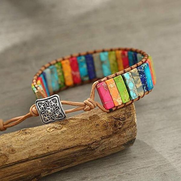 

leather chakra handmade imperial wrap adjustable bead bracelet, Black