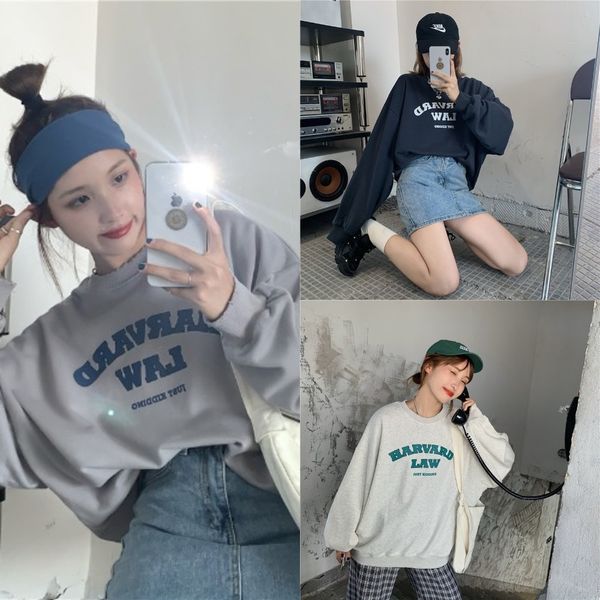 

hkblv huayuan свитер sweaterautumn aavfm корейского издания сыпучие и универсален письмо напечатанный crew neck с длинным рукавом свитера сл, Black