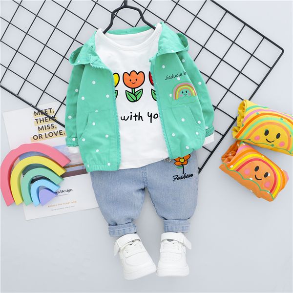 

hylkidhuose baby girls clothing sets 2020 autumn hooded coats flowers t shirt jeans infant newborn clothing children clothesx1019, White