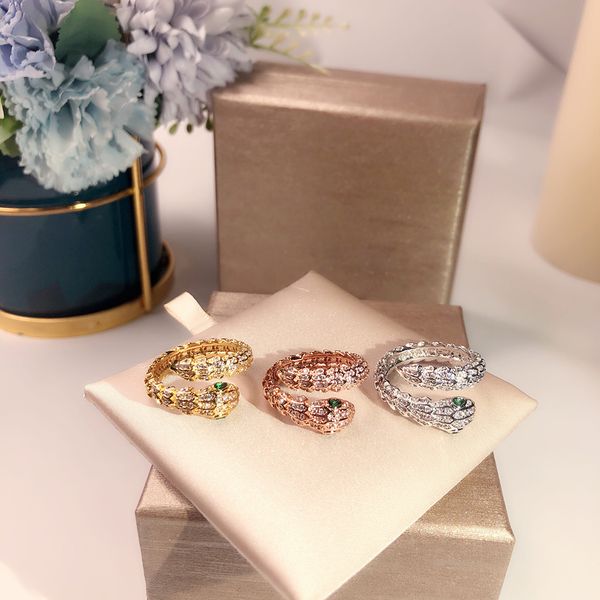 

snake ring golden classic fashion party jewelry for women rose gold wedding luxurious full drilling snake open size rings ing, Silver