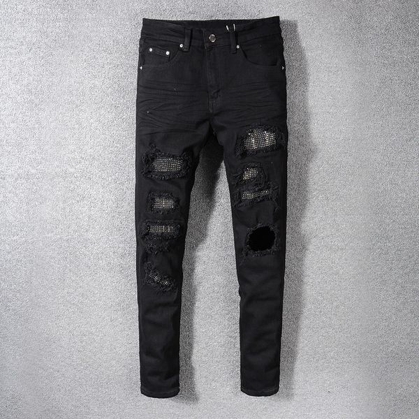 

2021 new italian style new men's jeans, blue dress shreds trousers fine fit mark streetwear biker strain jeans gdy0