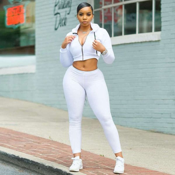 

2020 autumn / winter new fashion wind cardigan zipper hoodie hip lifting casual pants sports suit, Gray