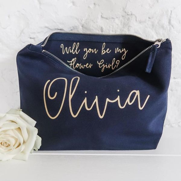 

custom make up bag with gold name, bride makeup bags,wedding proposal gift, bridal shower cosmetic bag, accessory bag1