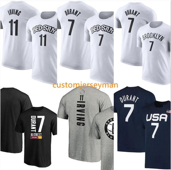 

basketball player name on tee brooklyn #7 durant t-shirts fans &tees #11 irving short sleeves usa team tshirts white blue print cotton mens, Black