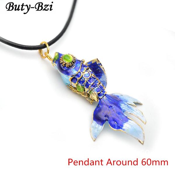 

pendant necklaces 60mm cute cloisonne goldfish fish black leather cord chains necklace fashion party jewelry, Silver