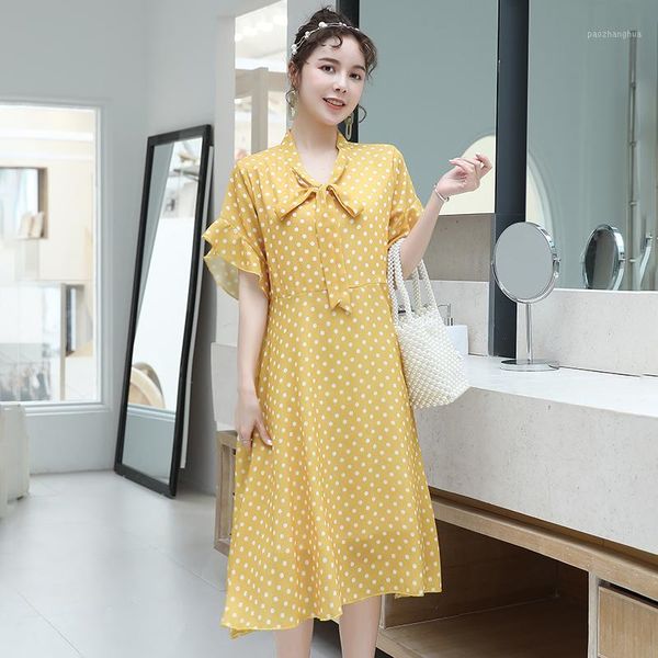 

maternity dresses 8911# dress summer chiffon dot color block short sleeve loose stylish for pregnant women mom1, White