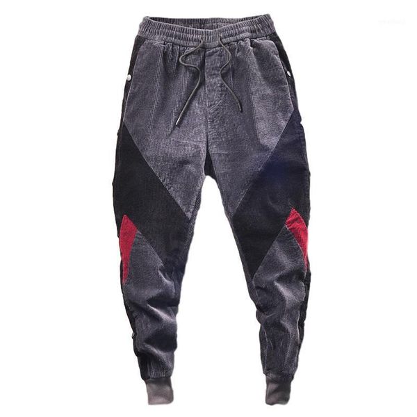 

idopy men`s autumn winter harem corduroy pants ankle cuffed elastic waist patchwork joggers trousers for male1, Black