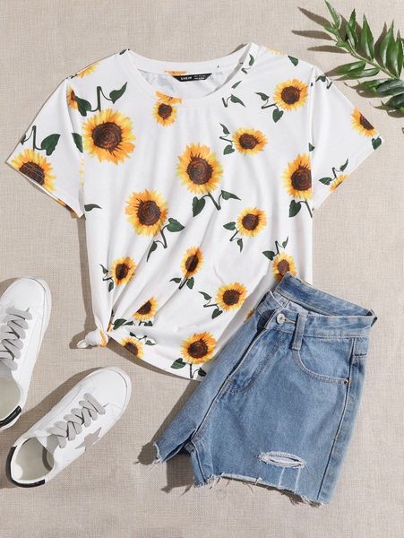 

sunflower print tee v3hv#, White