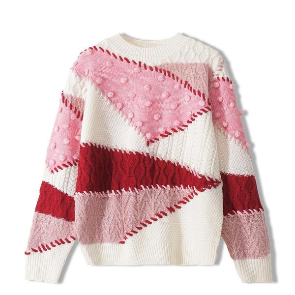 

lmcavasun women stylish ball patchwork sweater long sleeve pullover female casual oversized plus size, White;black