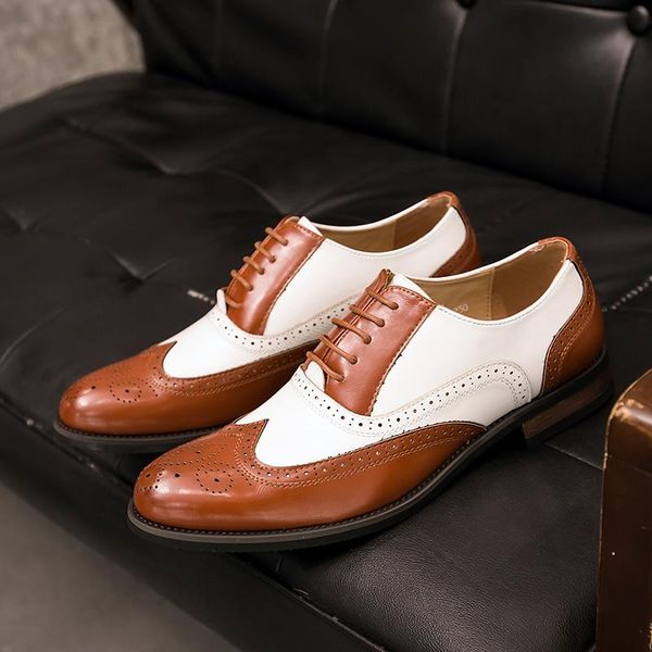 

new men shoes vintage british soft leather formal dress shoes carved mixed colors business casual wedding banquet brogue, Black