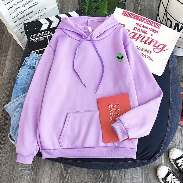 

winter autumn pullovers alien print solid hoodies women men loose long sleeve plus size et sweatshirts cute harajuku hoodies 1014, Black