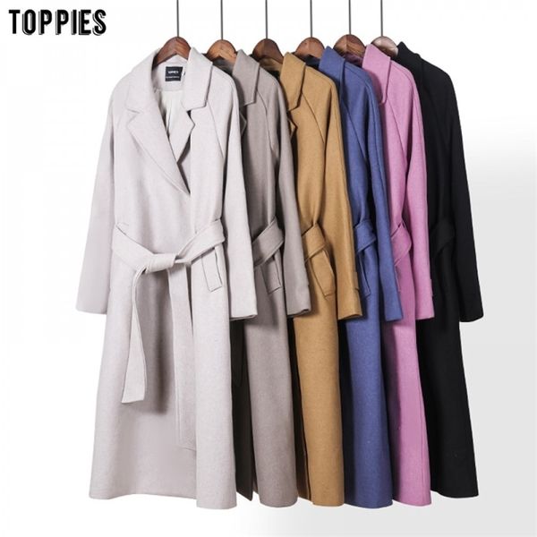 

ies wool coat womens long coat jacket 50% wool korean ladies outwear covered button 201027, Black