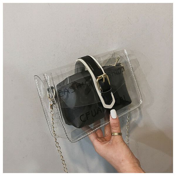 

2020 women fashion pvc clear letter shoulder composite bag lady elegant chains hasp jelly handbag new style