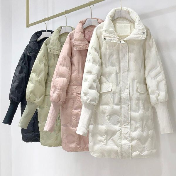 

winter women 2020 stand collar parka soft jackets female long white duck down jacket outwear ladies light thin hooded coat p140, Black
