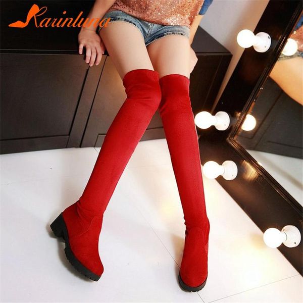 

boots karin fashion high qaulity shoes woman over-the-knee solid platform round toe thick heels slip-on autumn female, Black