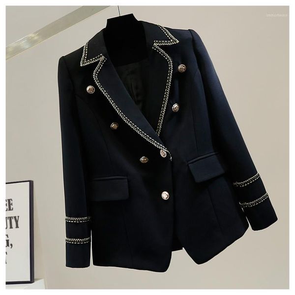 

double breasted blazer for women waist tight casual temperament new design lady white blazer suit jacket coat1, White;black