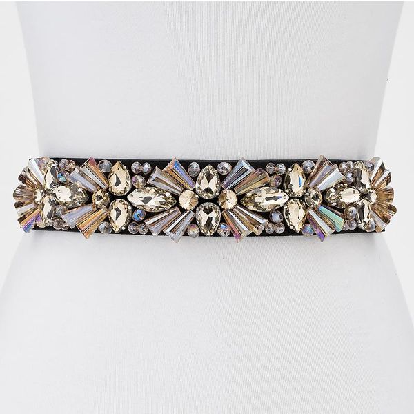 

rhinestone dress belts women colorful crystal elastic waistband fashion ladies corset summer dress accessories dp15, Black;brown