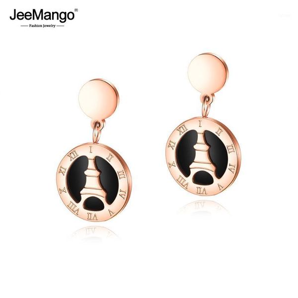 

jeemango trendy stainless steel round roman numerals stud earrings geometirc rose gold earring party xmas gift ohrringe joge4911, Golden;silver