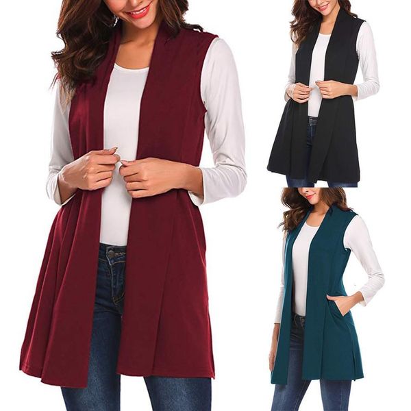 

new sweater women long vests sleeveless draped lightweight open front cardigan vest pull femme nouveaute 2021 guahao, White;black