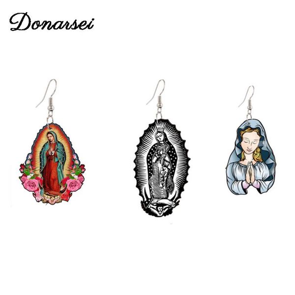 

dangle & chandelier donarsei christian virgin mary acrylic earrings for women classic mother of god drop religious jewelry, Silver
