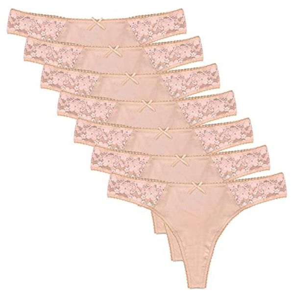 

7pcs/ pack women's thongs breathable panties bikini underwear lace low waist t back thong panties, Black;pink